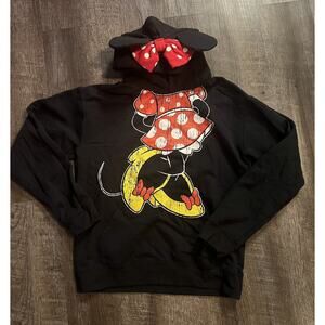Disney Theme Park Minnie Mouse Hoodie Pullover Ears Bow GIRLS Size XL